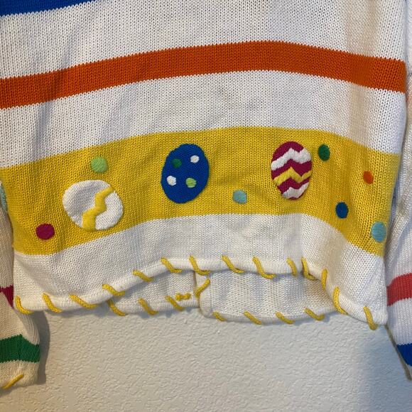 Vintage Lisa Nichols Easter Egg Patchwork Ramie Cotton Holy Week Holiday Sweater - Picture 9 of 10